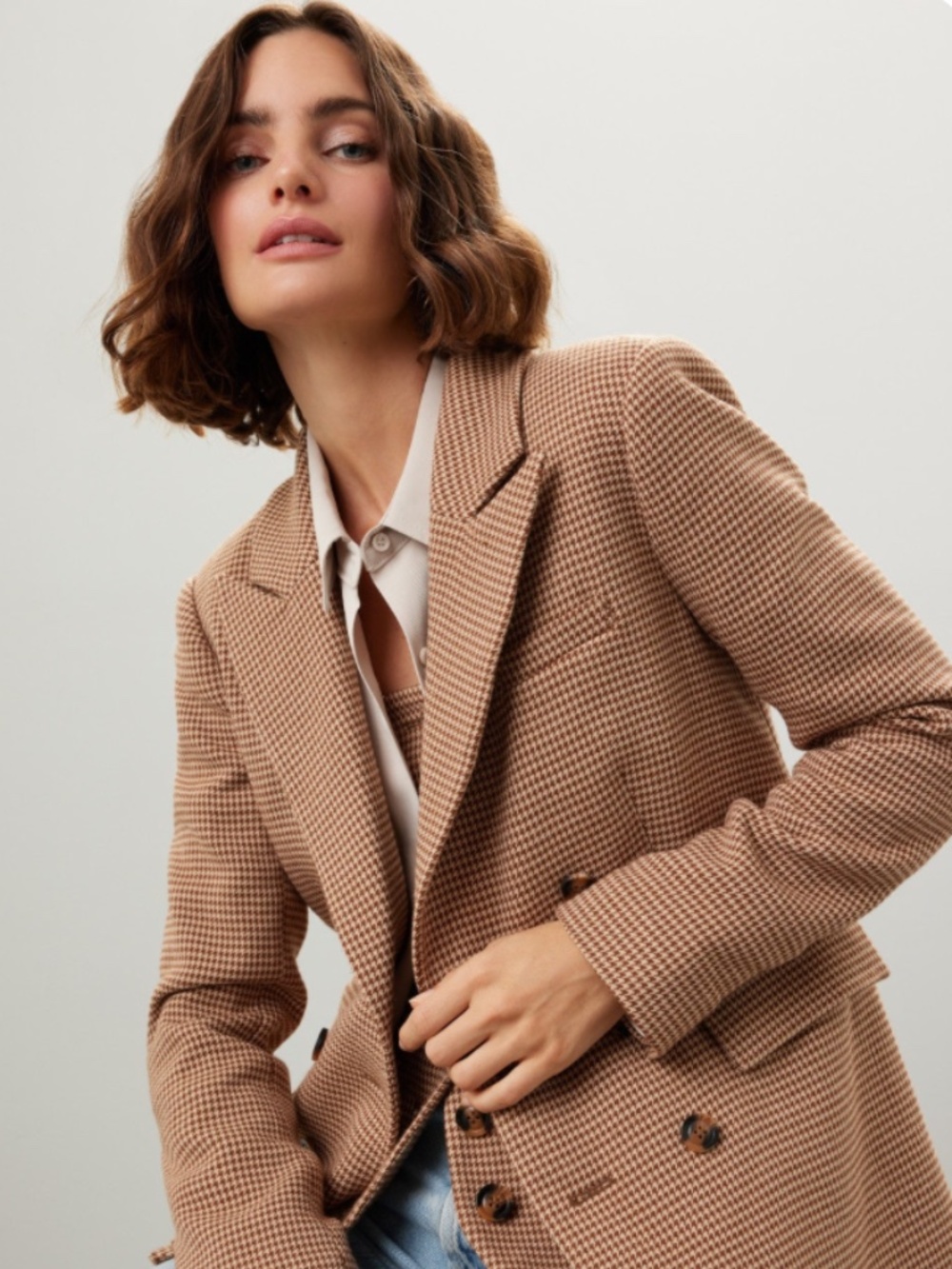Favorite Daughter Phoebe Blazer in S, Brown Houndstooth